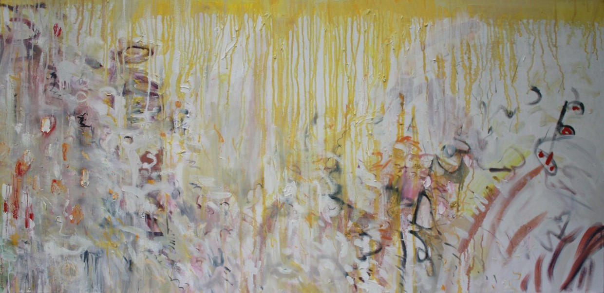 Heat II, Oil stick and gold leaf on canvas, 80 x 160 cm, 2013